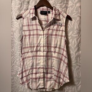 Harley-Davidson Women's Plaid Button Down Shirt - Red and White